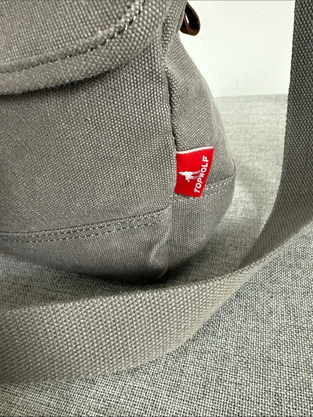 Casual Gray Canvas Messenger Bag with Leather Trim
